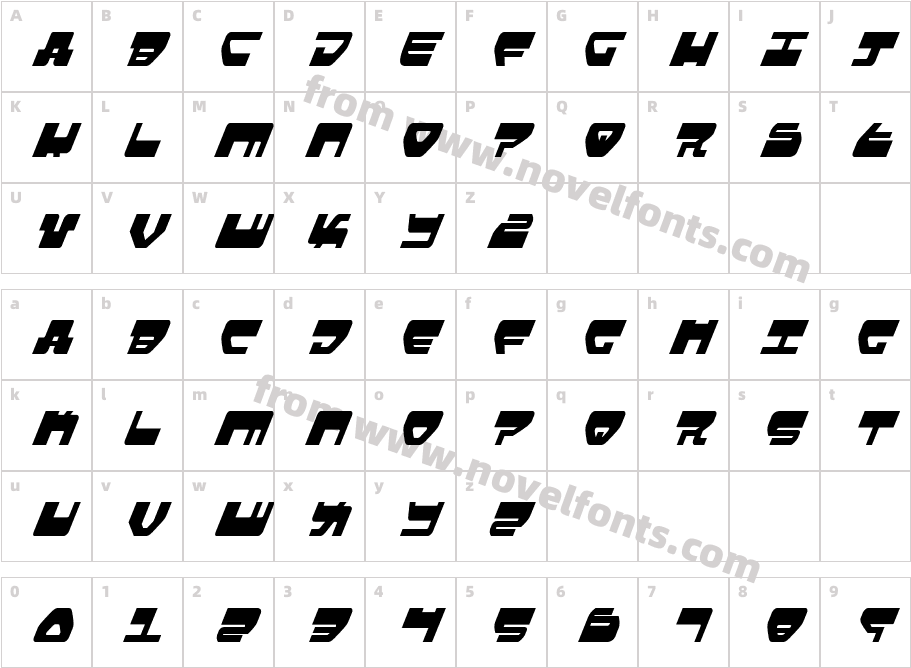 LoveladiesCondensedItalicCharacter Map