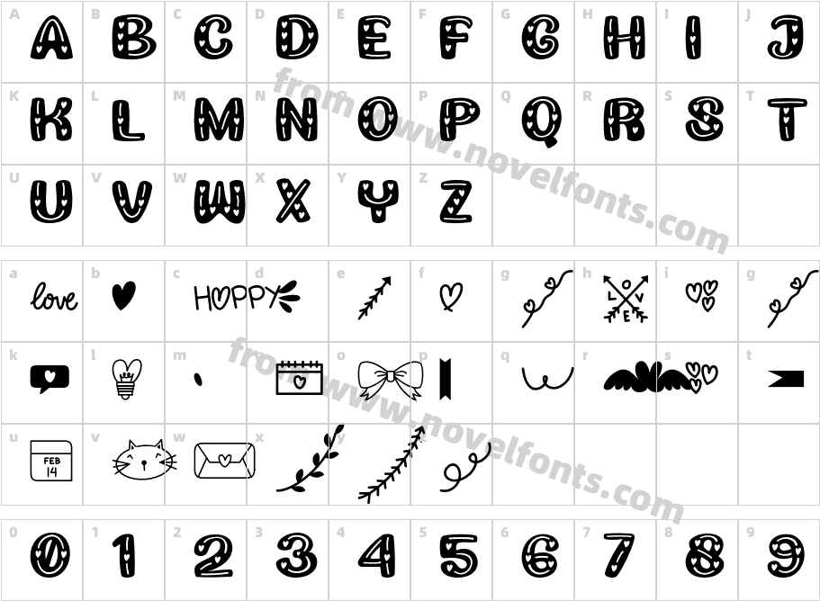 Loving Stroke RegularCharacter Map