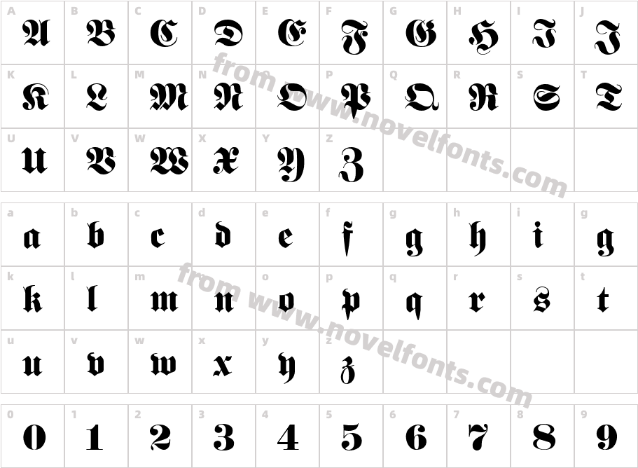 Fette UNZ FrakturCharacter Map