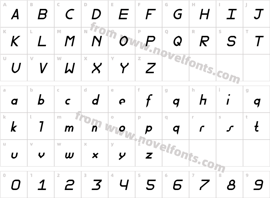 Fewt Slim ItalicCharacter Map