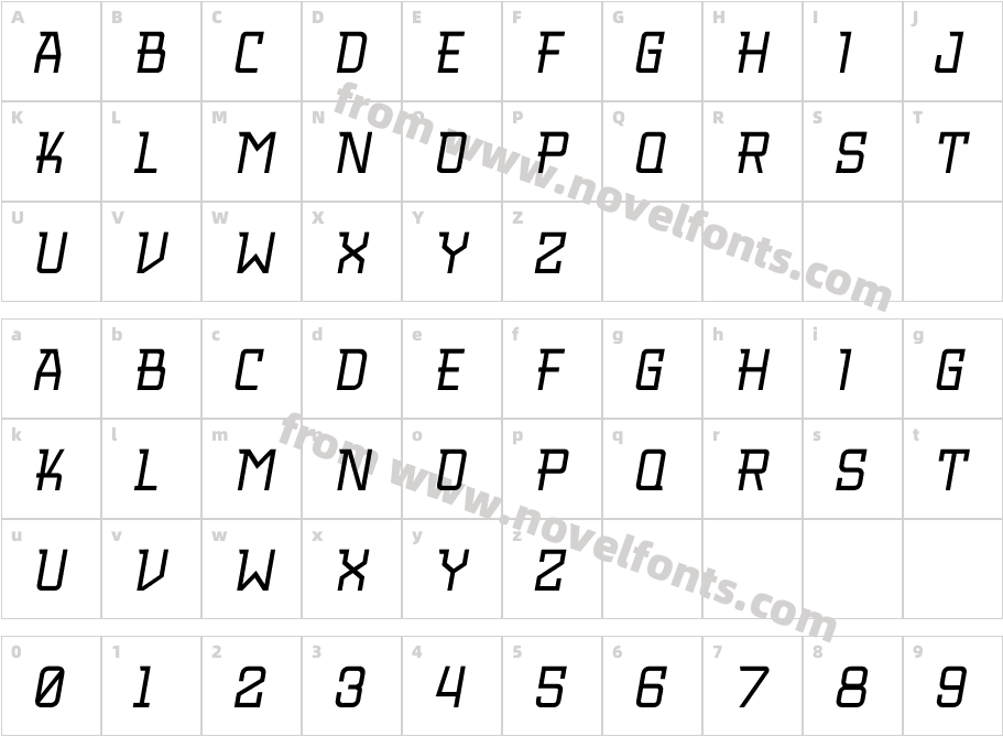 MGN Albiston Thin ObliqueCharacter Map