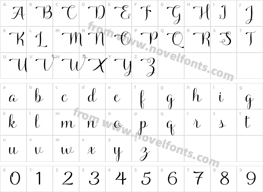 Madelis Script RegularCharacter Map