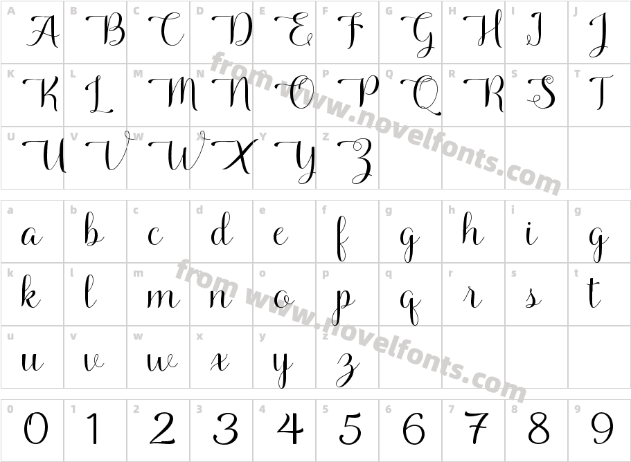 Madelis Script RegularCharacter Map