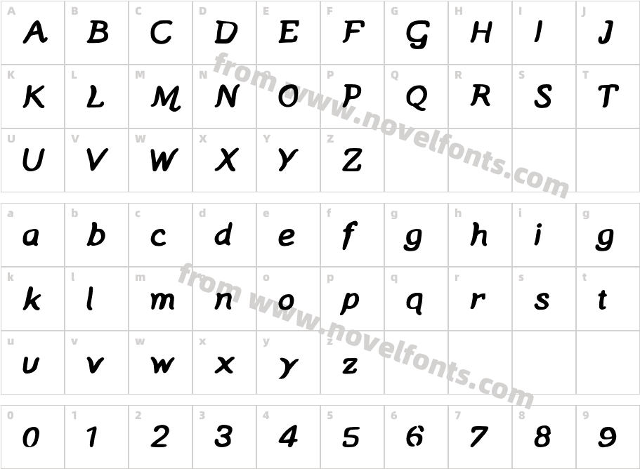 ManicMondayBoldCharacter Map