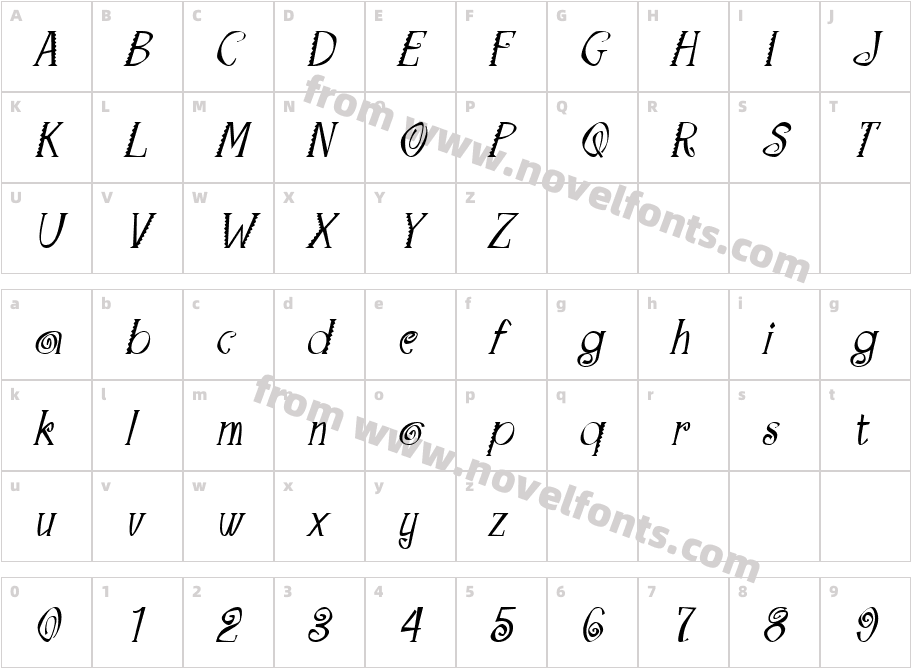 MaracaItalicCharacter Map