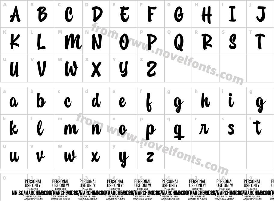 Marche Script PERSONAL USE RegularCharacter Map