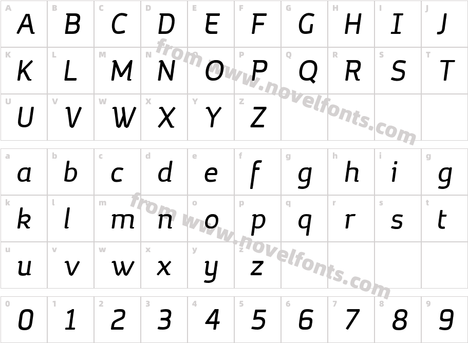 MargotRegularItalicCharacter Map