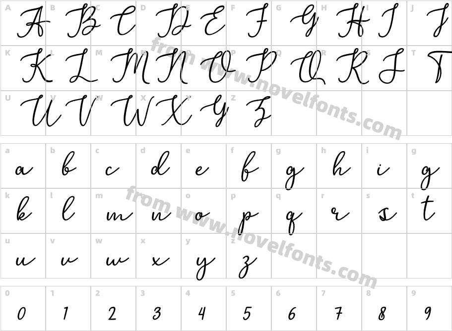 MarshellaScriptItalicCharacter Map