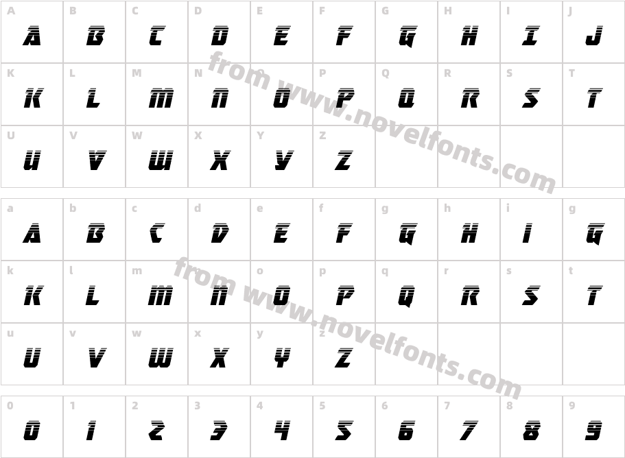 MasterBreakerHalftoneItalicCharacter Map