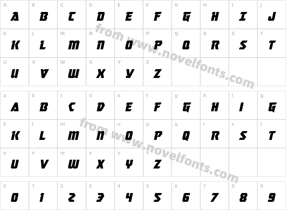 MasterBreakerItalicCharacter Map