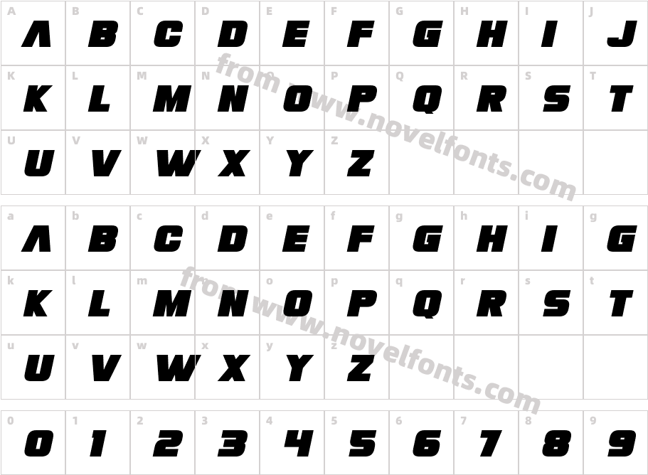 Megapunch ItalicCharacter Map