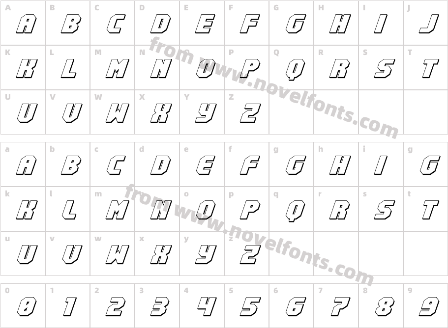 MetalSentinel3DItalic-8M12ACharacter Map