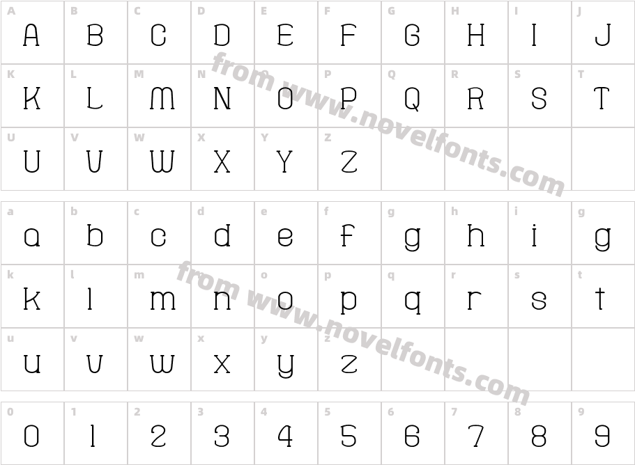 Fine Serif Hosomozi__GCharacter Map