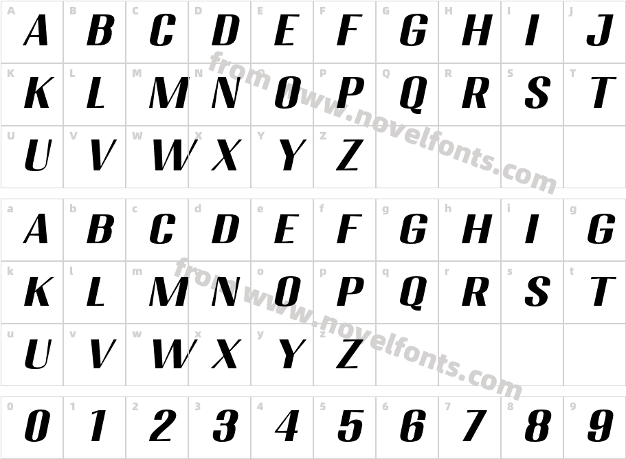 Migha-BoldExpandedCNTRSlantCharacter Map