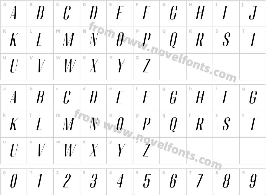 Migha-CondensedSlantCharacter Map