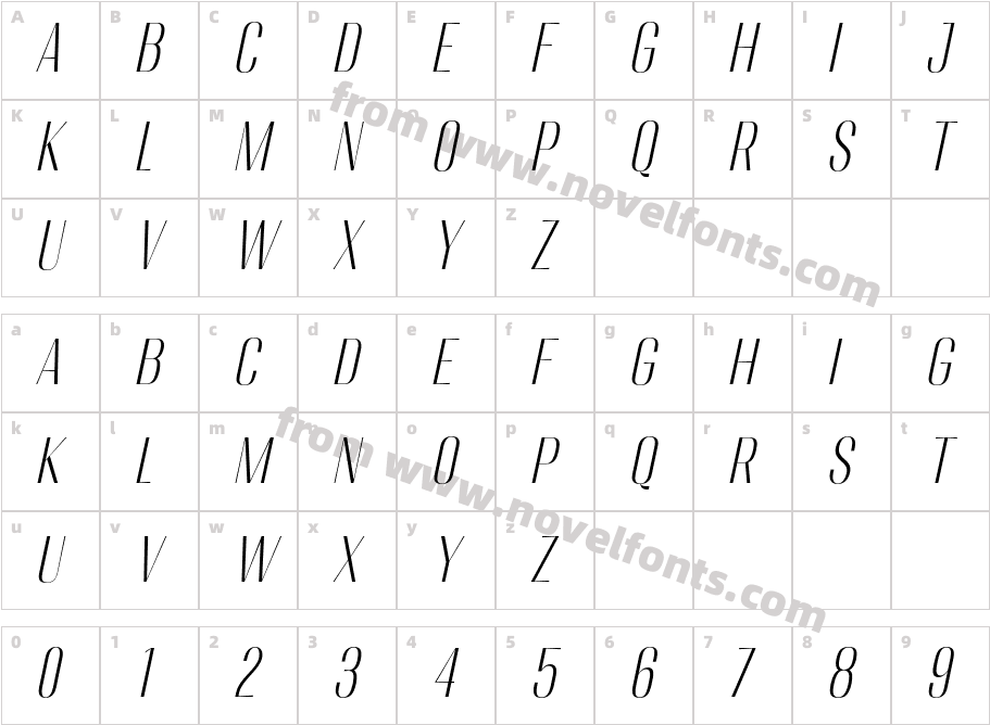 Migha-LightCondensedSlantCharacter Map