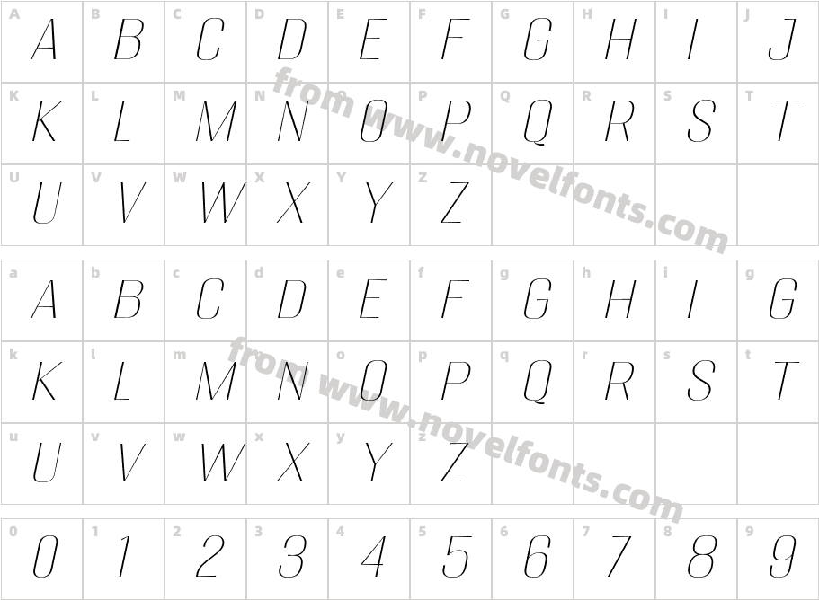 Migha-ThinSemiExpandedSlantCharacter Map