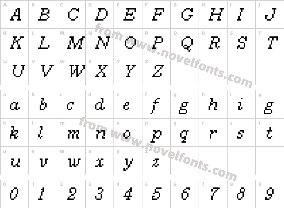 Millennium-ItalicCharacter Map