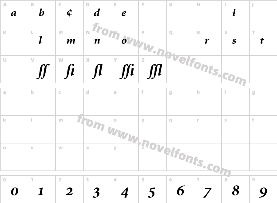 MinionExp-BoldItalicCharacter Map