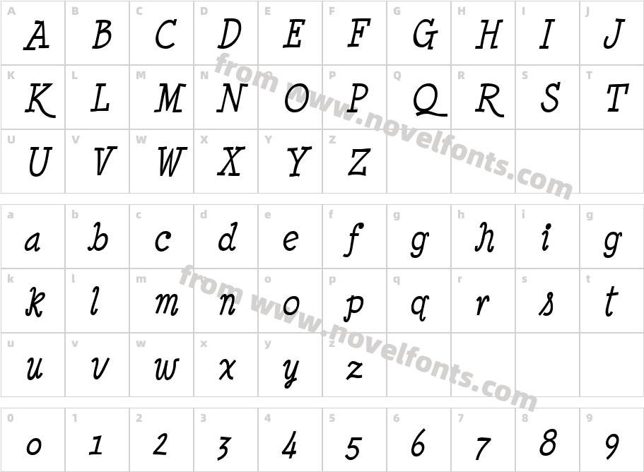 MinyaNouvelle-ItalicCharacter Map