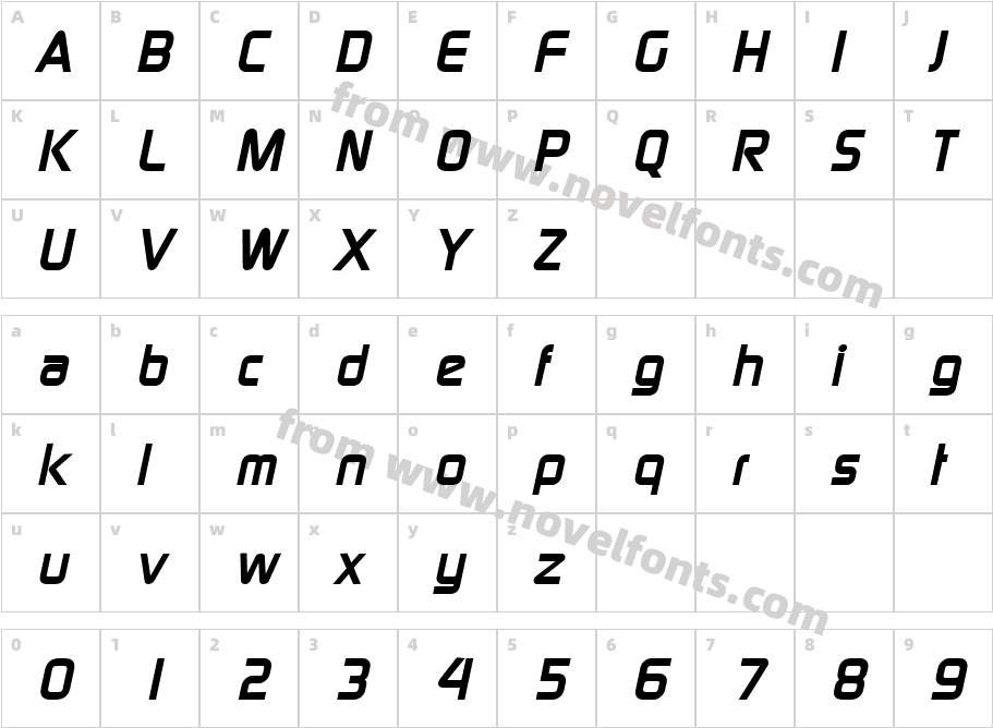 ModaerneBoldItalicCharacter Map