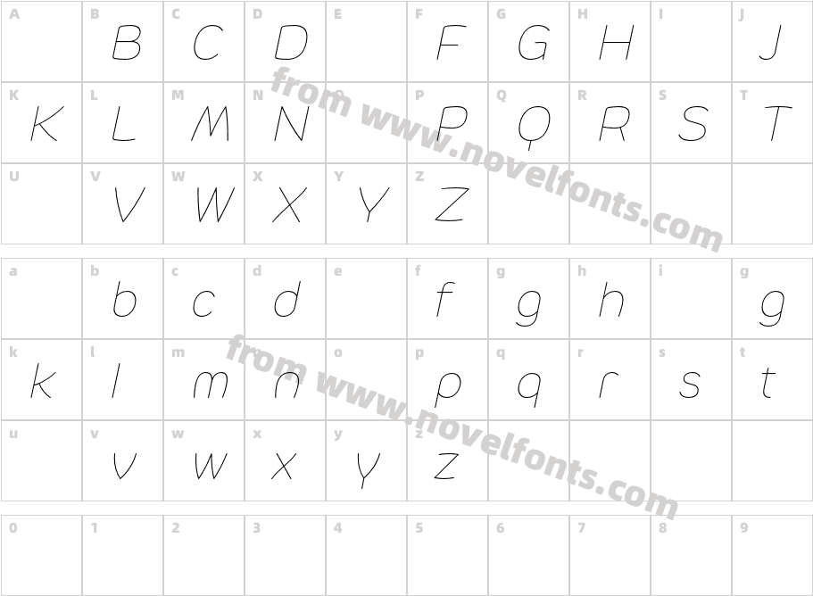 Mommi DEMO Thin ItalicCharacter Map