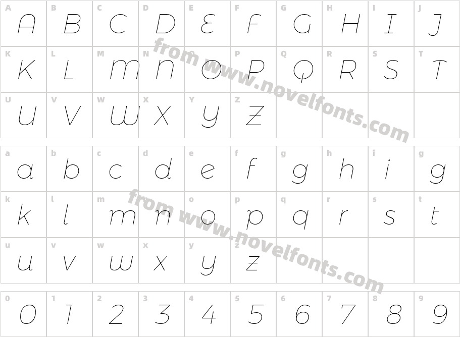 Montserrat Alternates Thin ItalicCharacter Map