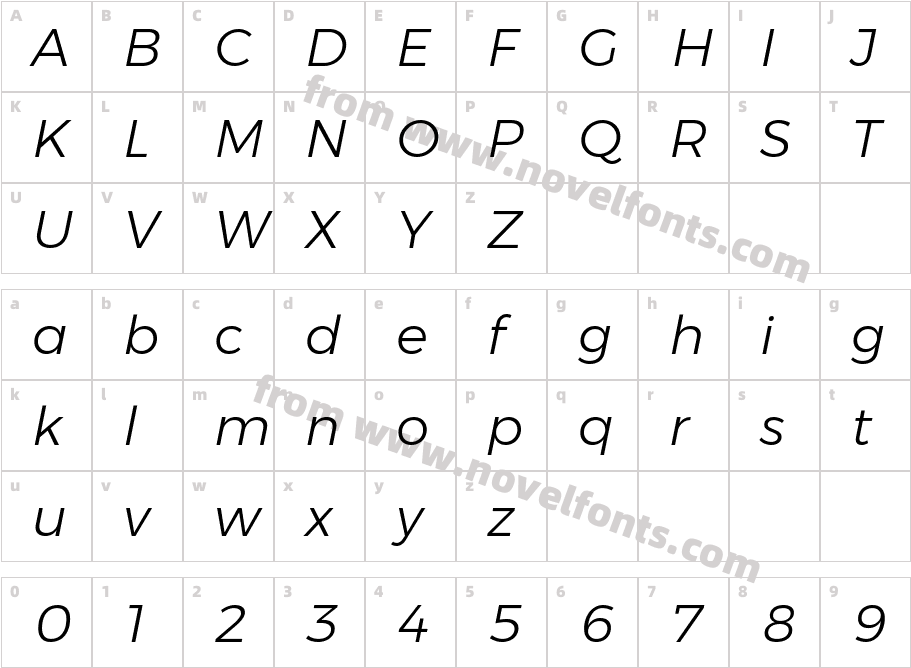 Montserrat-LightItalicCharacter Map