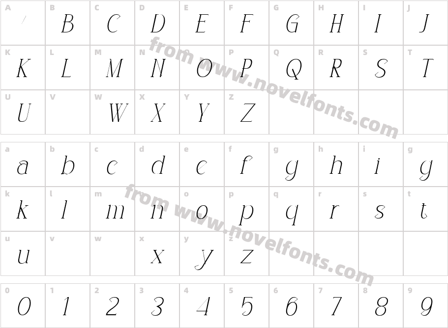 Mouncella ItalicCharacter Map