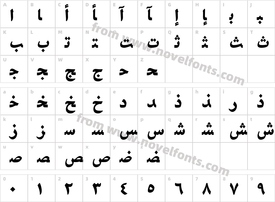 NaskhAhmadTT-BoldCharacter Map