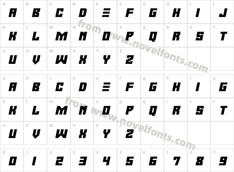 Neo Robotix ItalicCharacter Map