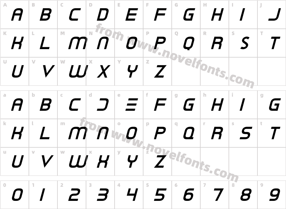 NeonAndroid-ItalicCharacter Map