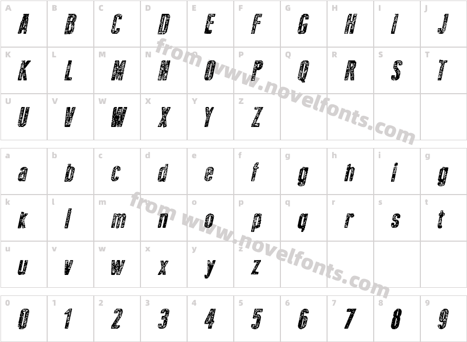 NewPressEroded-BoldItalicCharacter Map