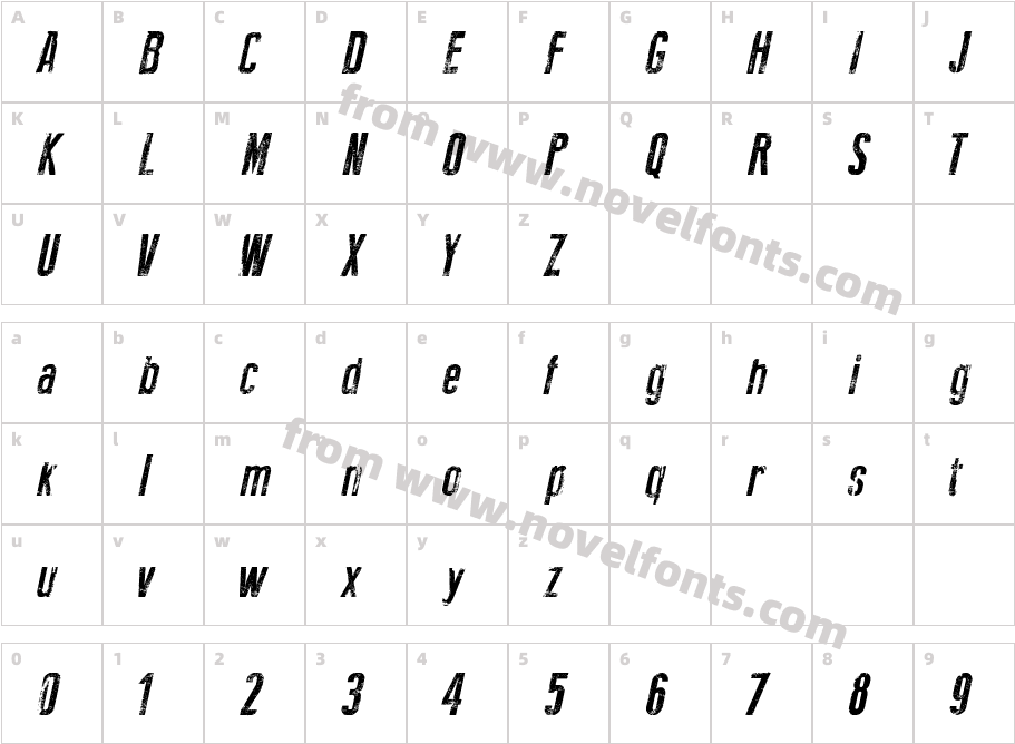 NewPressEroded-ItalicCharacter Map