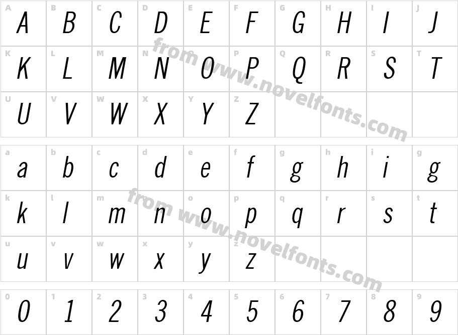 NewsCondensed-ObliqueCharacter Map