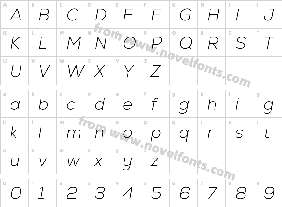 Nexa-Trial Extra Light ItalicCharacter Map