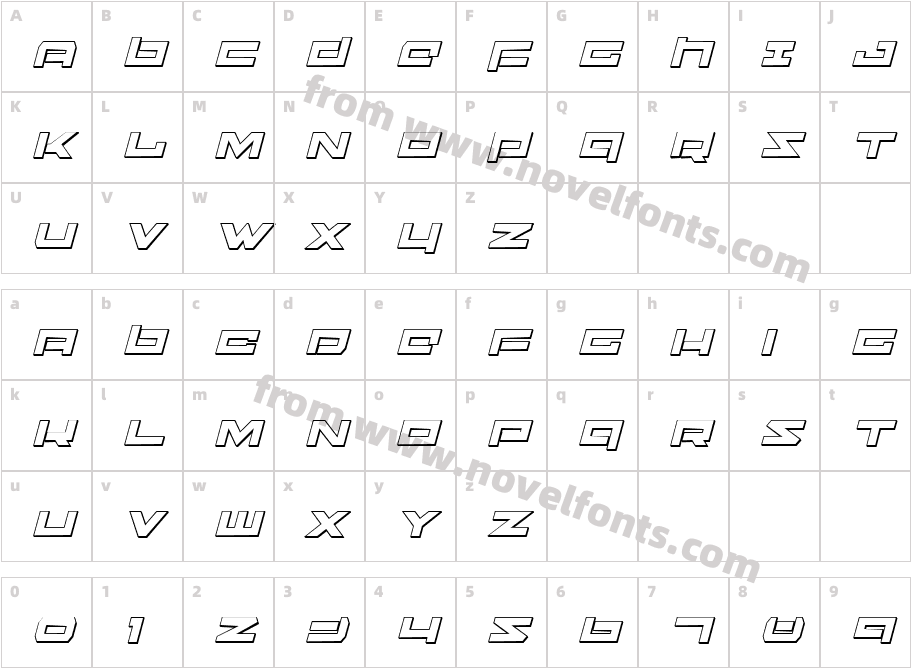 Ninjabot 3D ItalicCharacter Map