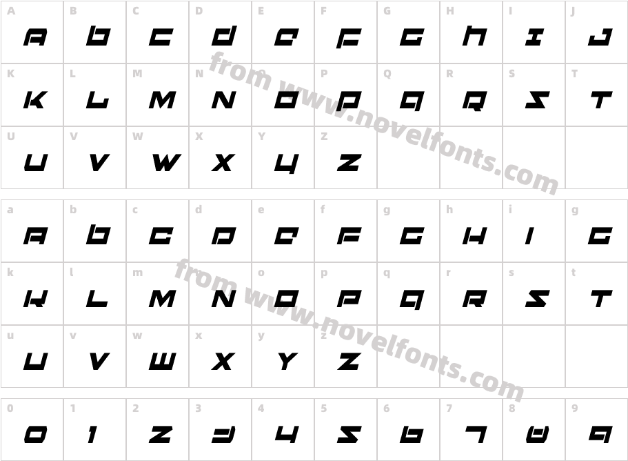 Ninjabot Condensed ItalicCharacter Map