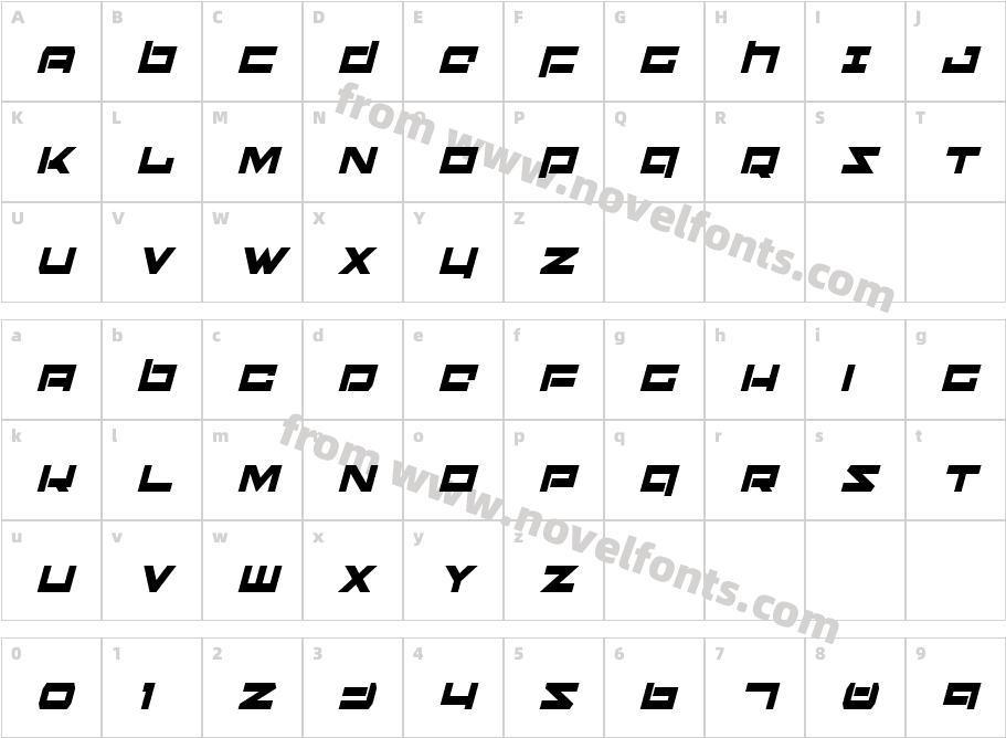 Ninjabot Condensed ItalicCharacter Map