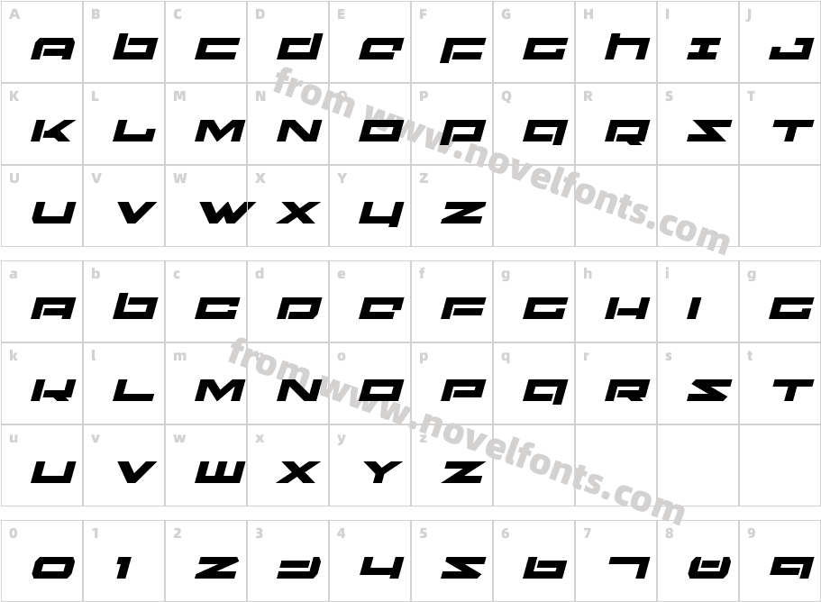 Ninjabot Expanded ItalicCharacter Map