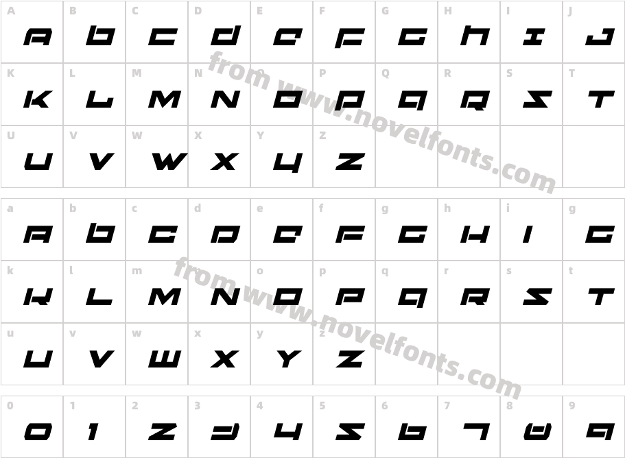 Ninjabot ItalicCharacter Map