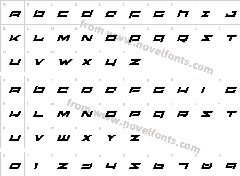 Ninjabot Super-ItalicCharacter Map