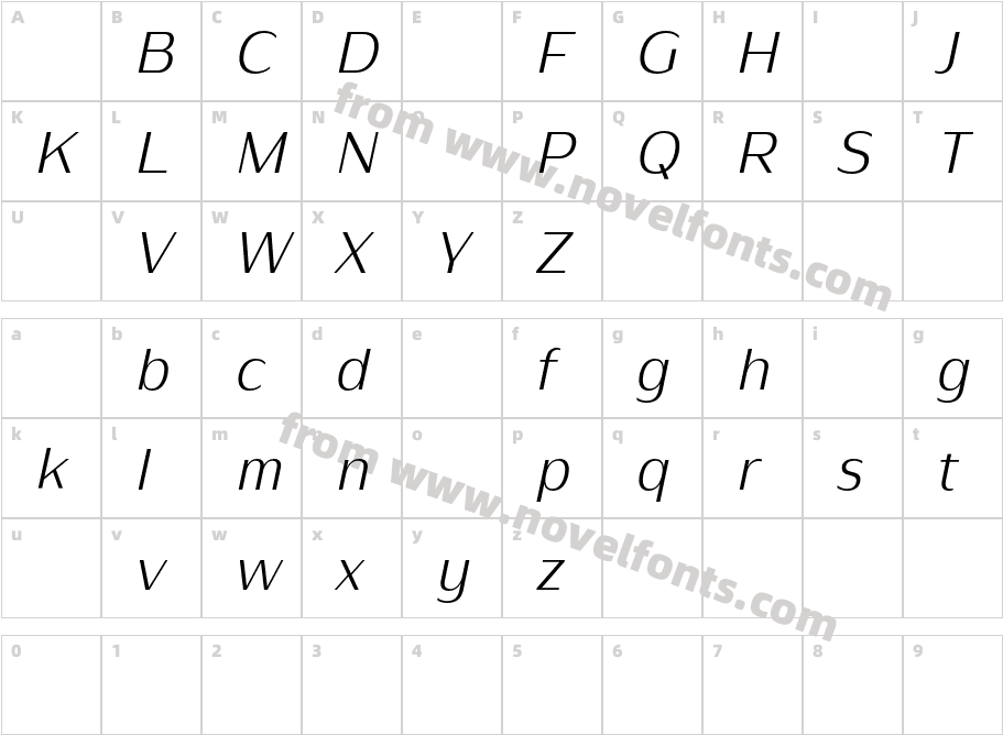 Nirand DEMO Light ItalicCharacter Map