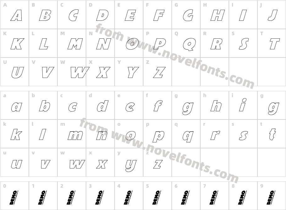 Noelty DEMO Oblique OutlineCharacter Map