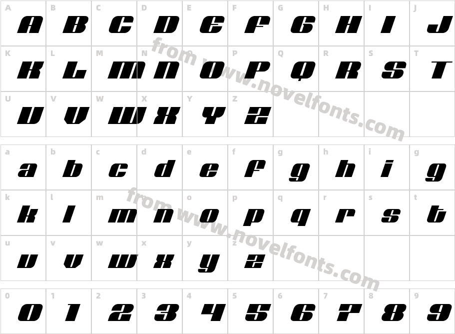 NoloContendreItalicCharacter Map