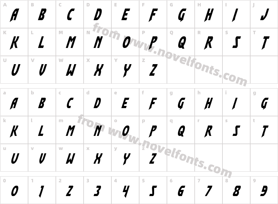 Flash Rogers Condensed ItalicCharacter Map