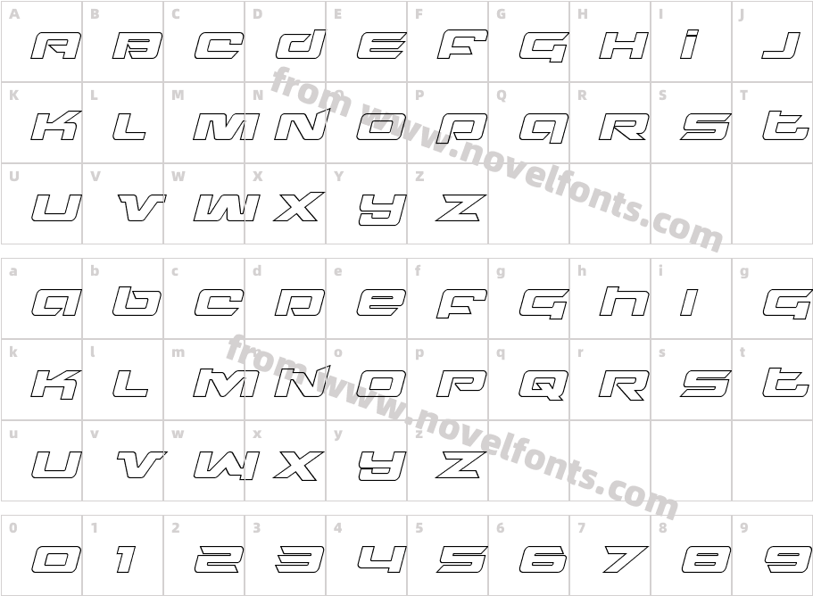 NorthstarOutlineItalicCharacter Map