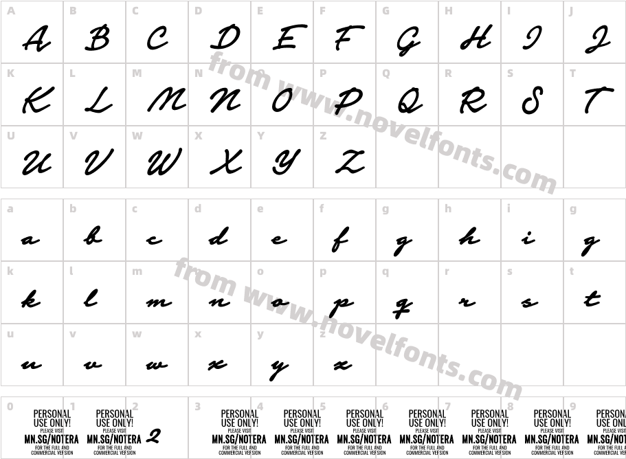 Notera2PERSONALUSEONLY-BoldCharacter Map