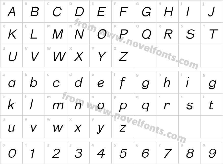 Nurom-ItalicCharacter Map