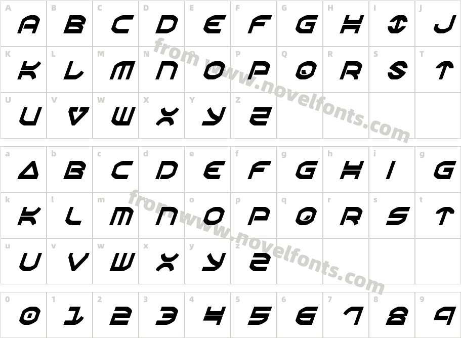 OberonCondensedItalicCharacter Map